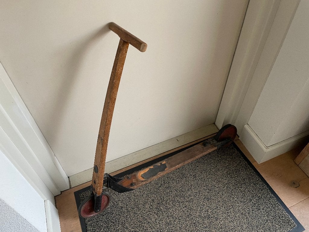 Vintage houten step met rem jaren 50, Ophalen of Verzenden