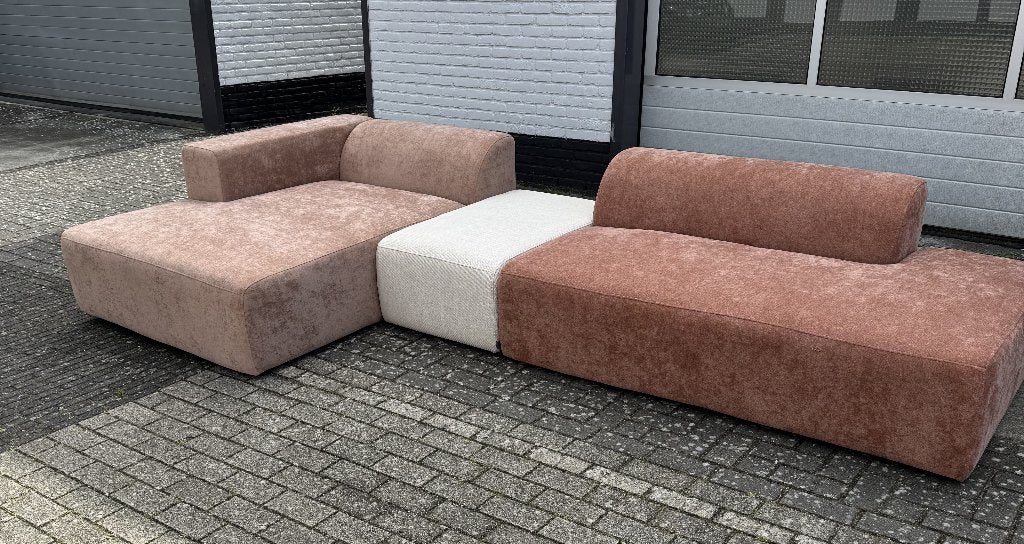 SALE modulaire banken beige en terra 4x6 sofa KORTING, Ophalen, Hoekbank, Zo goed als nieuw, Modulaire hoekbanen bestaande uit losse elementen