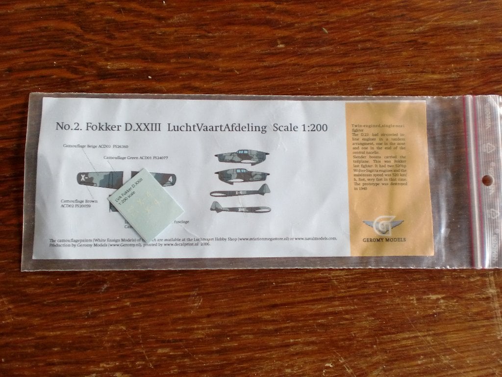 No 2 Fokker D.XXIII Decals 1:200, Overige merken, 1:200 of kleiner, Nieuw, Ophalen of Verzenden