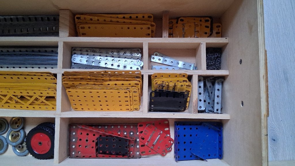 Grote Meccano set met motor in houten kist, Ophalen