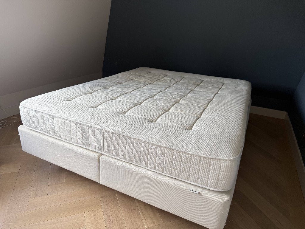 Twijfelaar / boxspring 160x200 met Pullman Silverline matras, Ophalen, Gebruikt, Twijfelaar, Stof