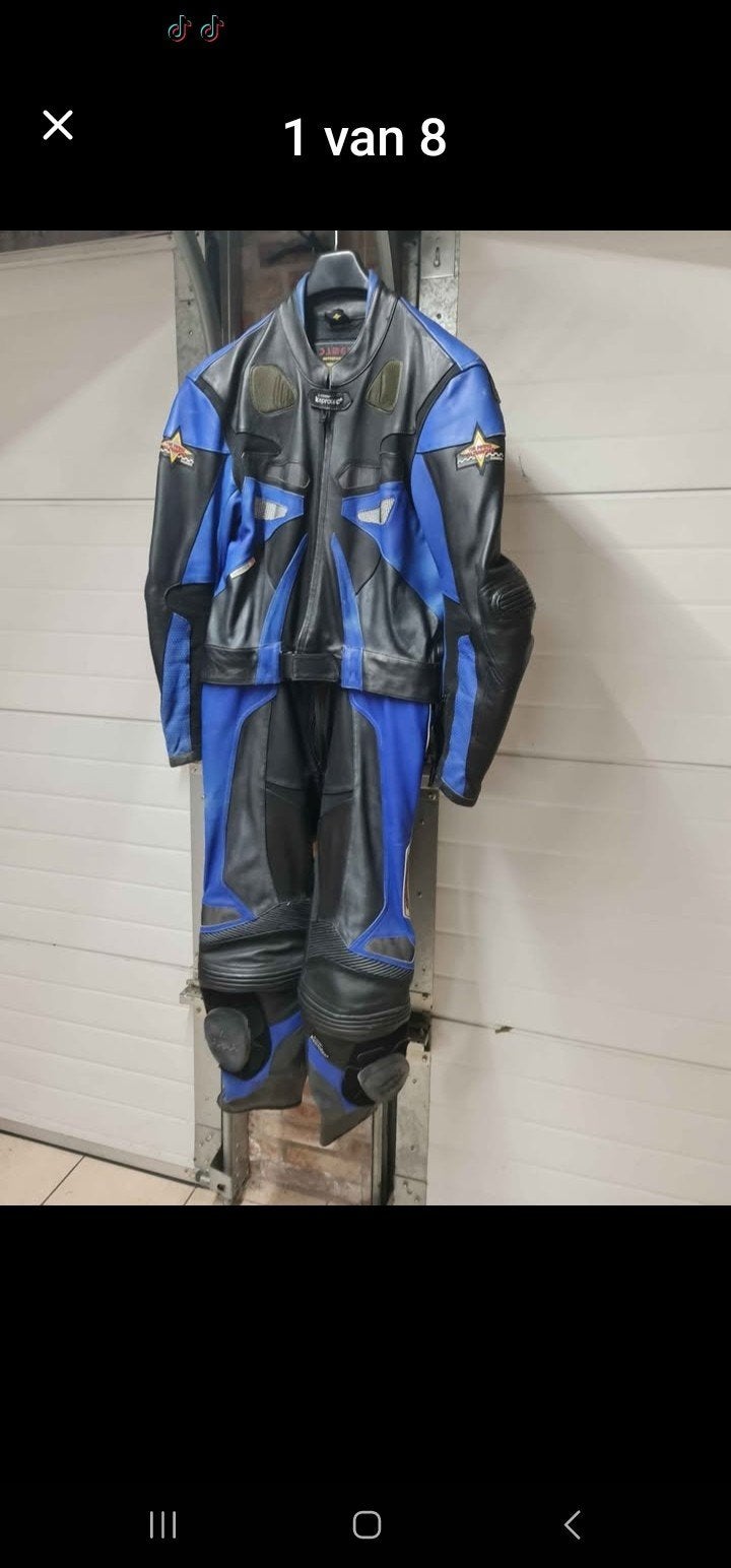 Leren heren motorpak 2-delig, maat 52, met protectie, Motoren, Kleding | Motorkleding, Ophalen, Tweedehands, Heren, Combipak