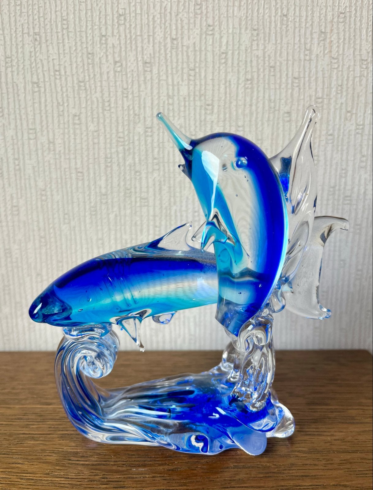 Vintage Murano stijl glazen sculptuur: haai en dolfijn, Ophalen of Verzenden