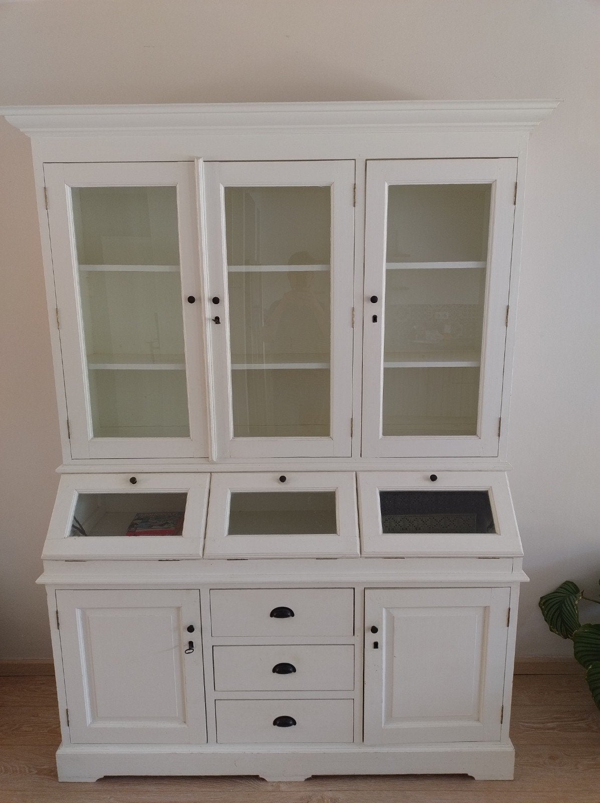 Witte Apothekerskast / Vitrinekast met Lades en Deuren, Huis en Inrichting, Ophalen, Gebruikt, 100 tot 150 cm, Landelijk, Klassiek