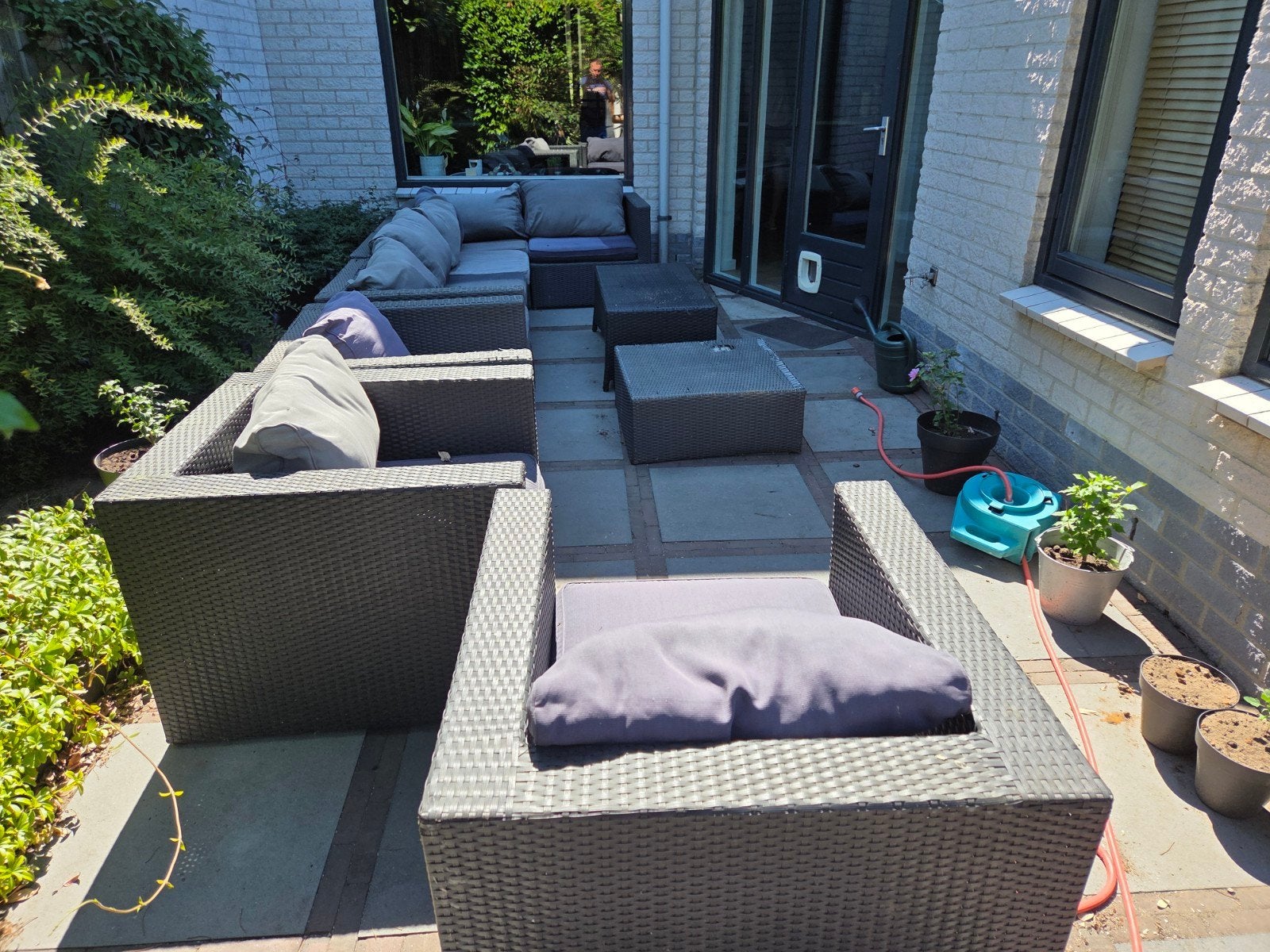 Wicker Loungeset: 3 Stoelen, 5 Bankblokken, 2 tafels, Ophalen, Gebruikt, Meer dan 8 zitplaatsen, Loungeset
