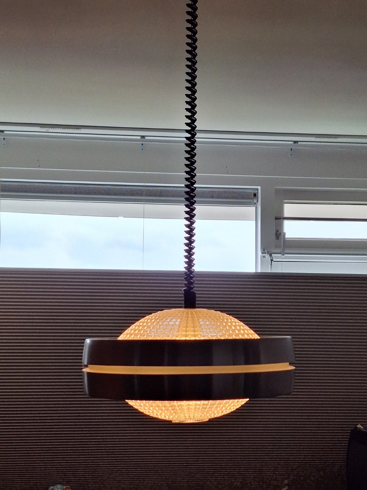 RAAK hanglamp met 2-kristallen schalen en trekpendel, Ophalen, Gebruikt, Overige materialen, Vintage, Retro