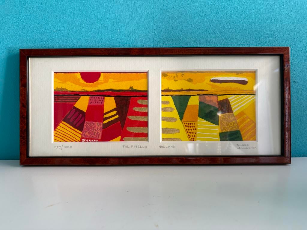Ronald Boonacker zeefdruk 223/1000 'Tulipfields - Holland', Antiek en Kunst, Kunst | Litho's en Zeefdrukken, Ophalen of Verzenden