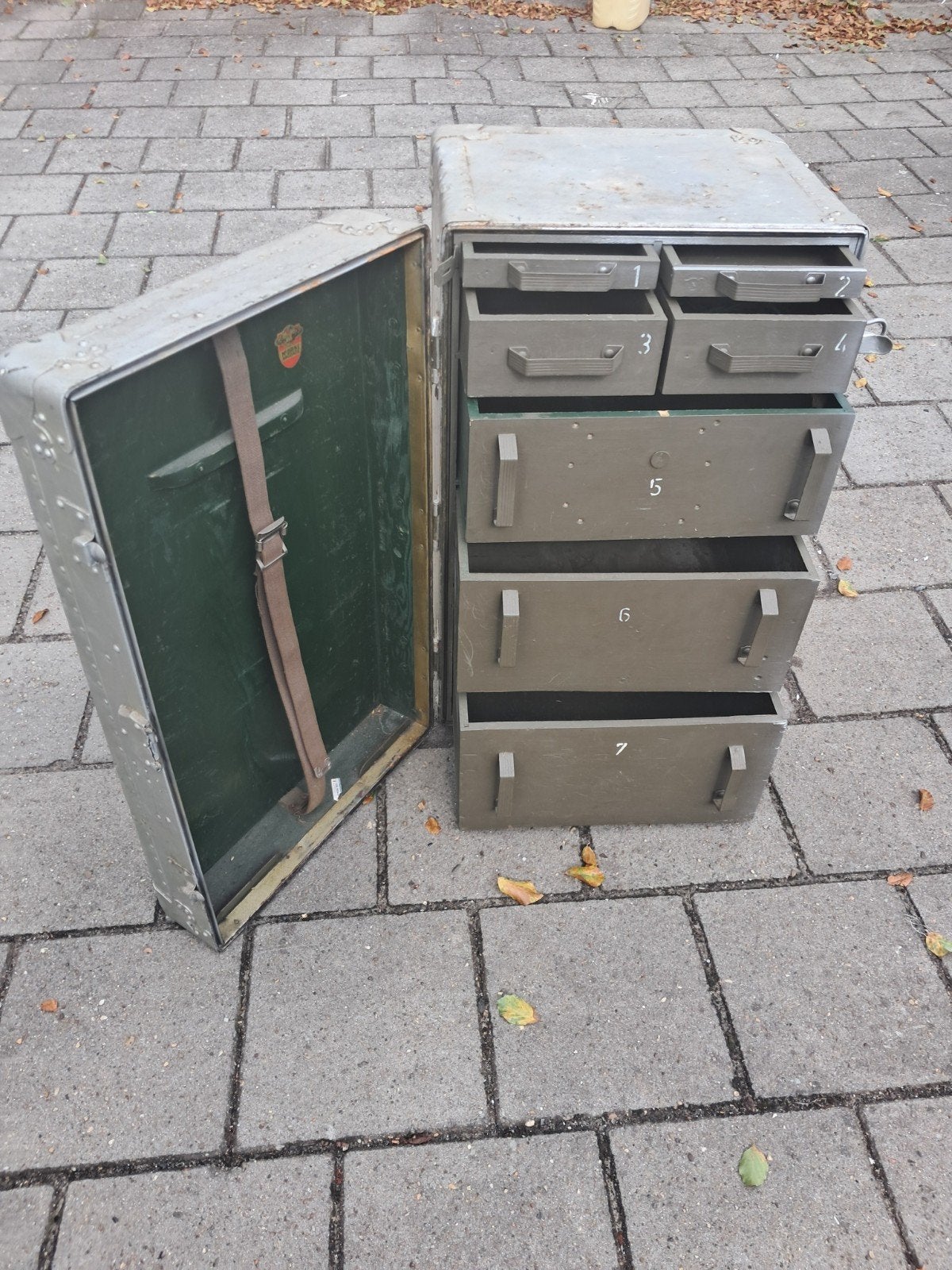 Vintage militaire kist met lades - Opbergkast, Ophalen