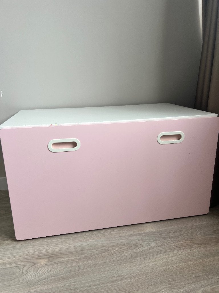 SMÅSTAD Speelgoedkist met bank, wit/roze 90x52x48 cm, Ophalen, Gebruikt, Overige typen