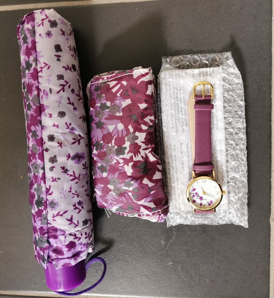 Set paraplu, horloge, tas paars Nieuw, Sieraden, Tassen en Uiterlijk, Paraplu's, Ophalen of Verzenden, Nieuw, Paars