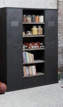 Industriële Kast Metaal Mangohout - 195.5x147x40 cm, Ophalen, 100 tot 150 cm, Zo goed als nieuw, Metaal