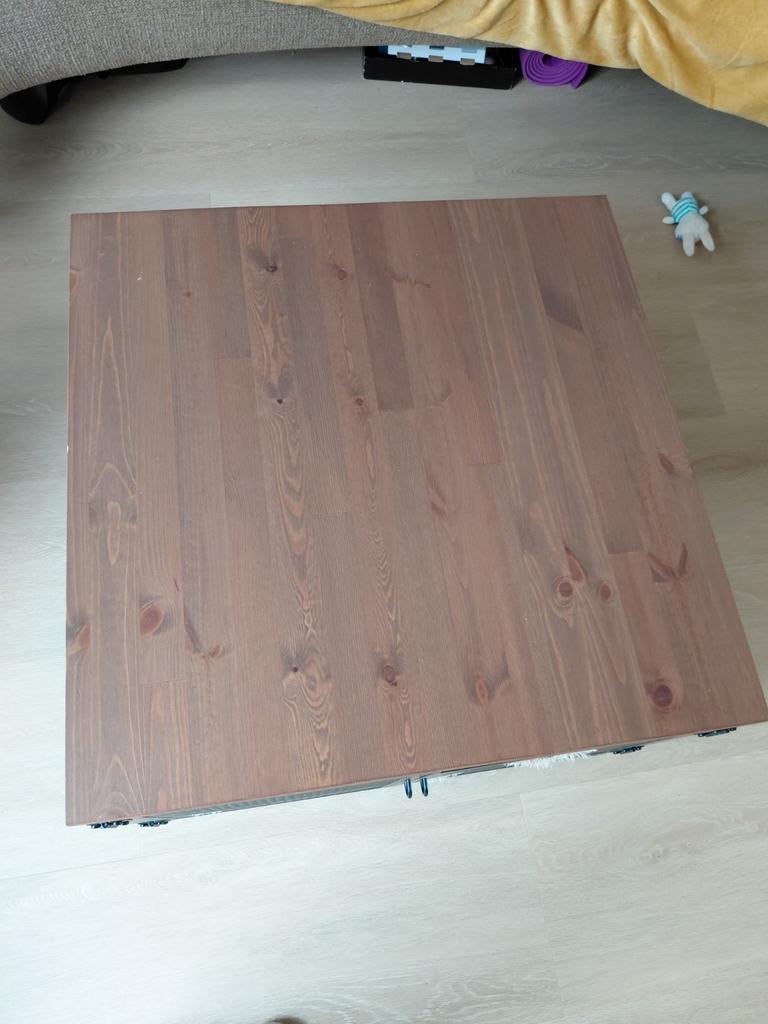 Salontafel met opbergruimte - Hout en Metaal, Huis en Inrichting, Tafels | Salontafels, Overige houtsoorten, 100 tot 150 cm, Zo goed als nieuw