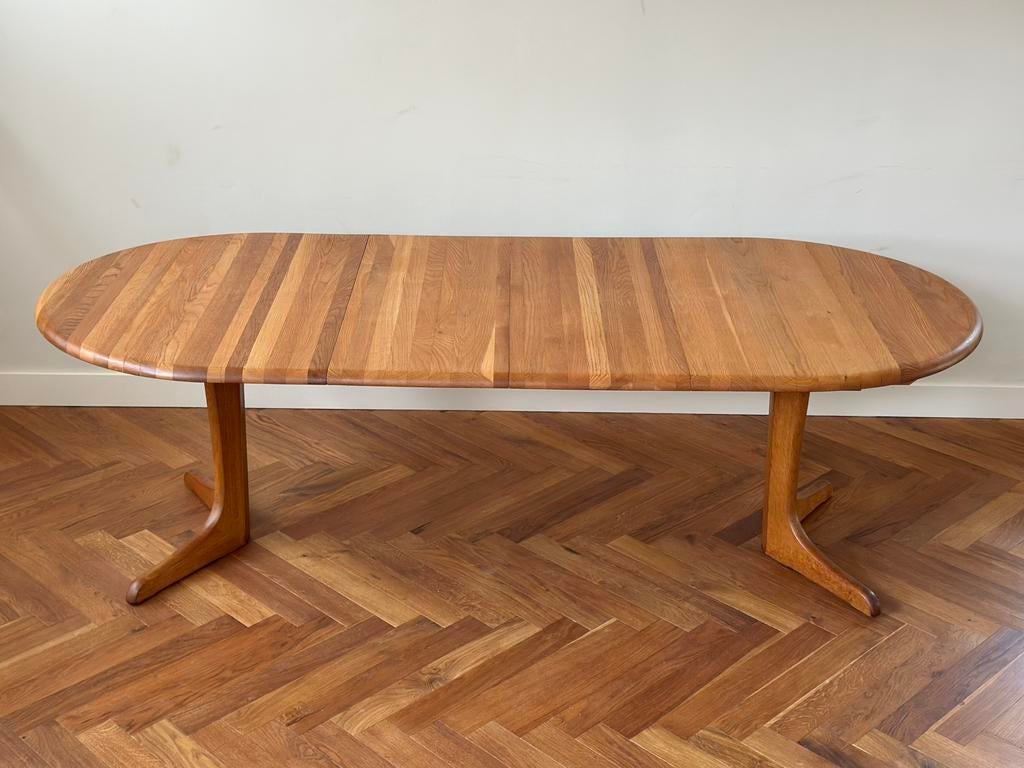 Vintage eettafel XL Deens eiken hout jaren 50/60/70, Ophalen, Gebruikt, 100 tot 150 cm, Eikenhout