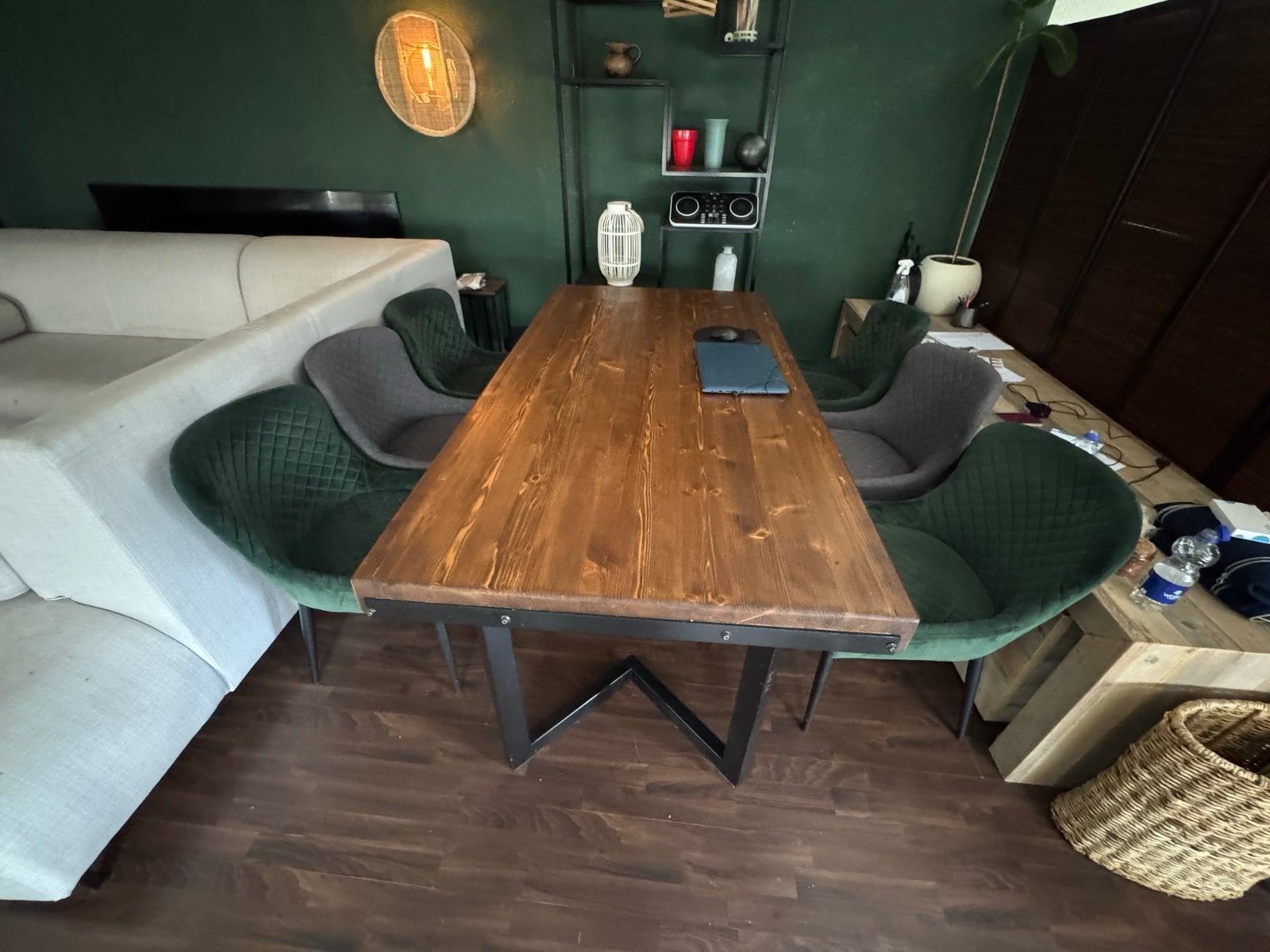 Foto 7 van Houten eettafel (200x100) met industriële poten & 6 stoelen
