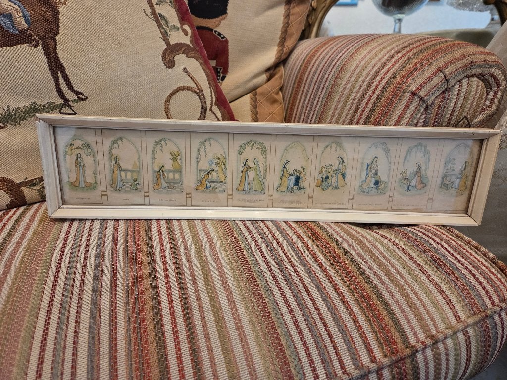 Brocante vintage lijstje met 10 afbeeldingen bidprentjes, Ophalen of Verzenden