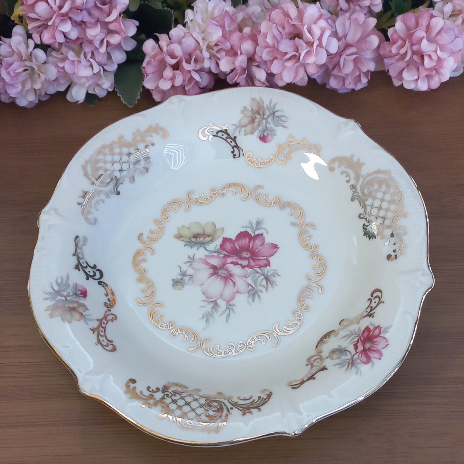 Mooi brocant bonbonschaaltje, roze/gele bloemen, J.G&Z, 1940, Ophalen of Verzenden