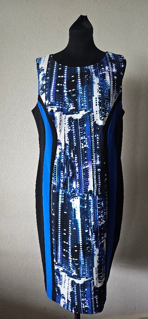 Joseph Ribkoff Jurk - Zwart met Blauw Patroon (17425), Kleding | Dames, Meerkleurig, Jurk, Joseph Ribkoff, Ophalen of Verzenden