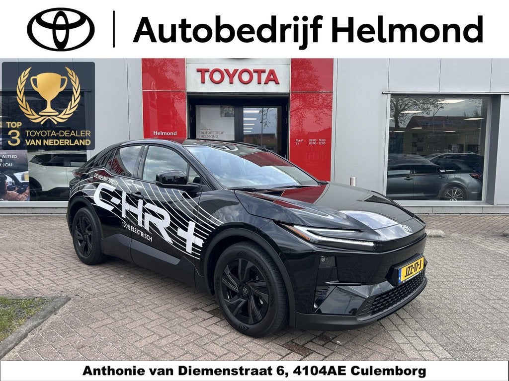 Toyota C-HR+ First Edition 77 kWh, Auto's, Toyota, Gebruikt, 607 km, Leder en Stof, Zwart