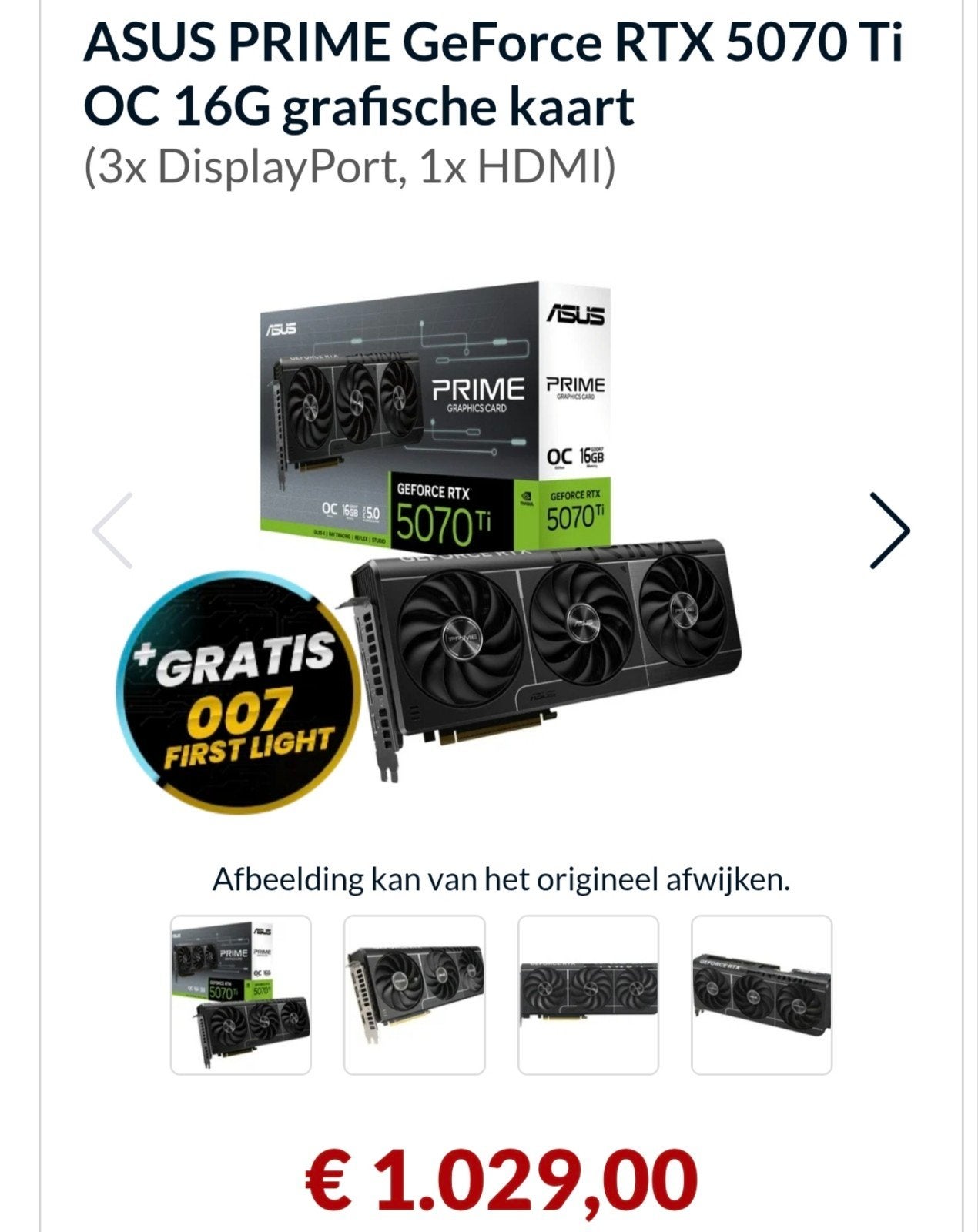 ASUS PRIME GeForce RTX 5070 Ti OC 16G Grafische Kaart, Computers en Software, Videokaarten, GDDR6, Nieuw, Ophalen of Verzenden