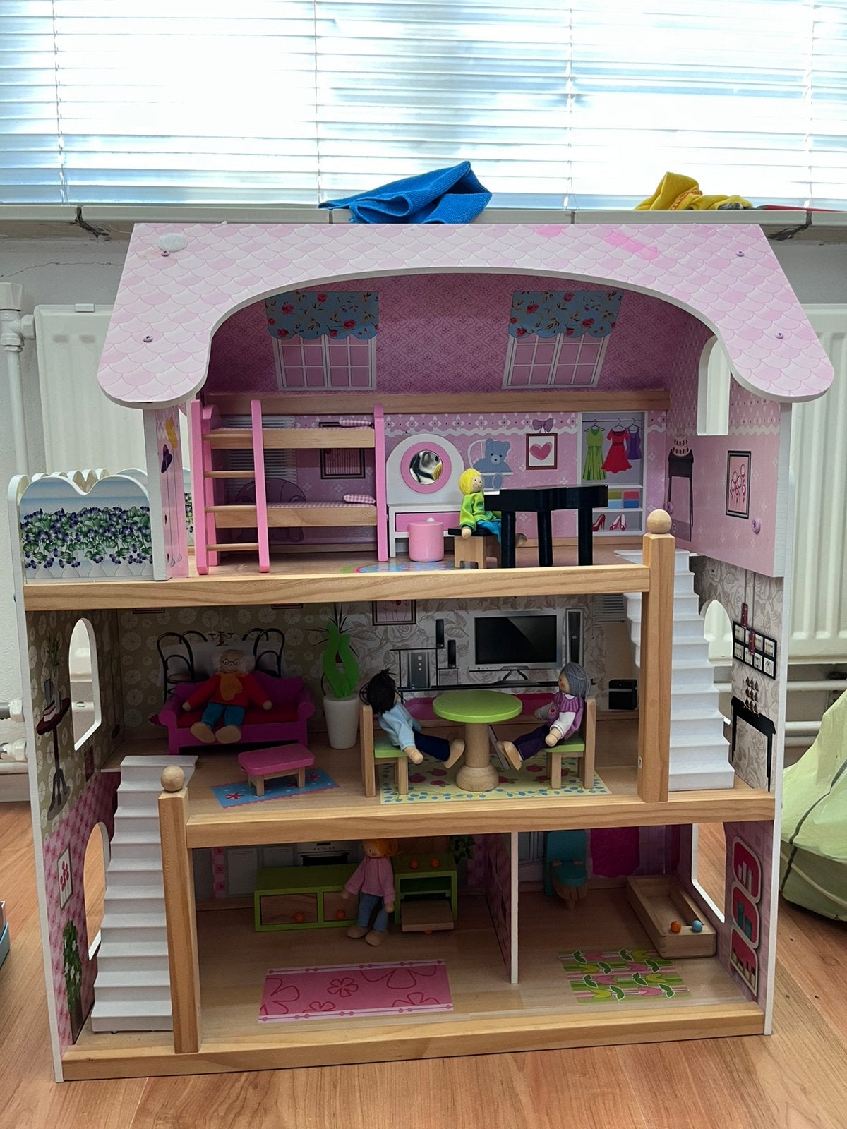 Houten Poppenhuis Angels Villa, Ophalen, Zo goed als nieuw, Poppenhuis