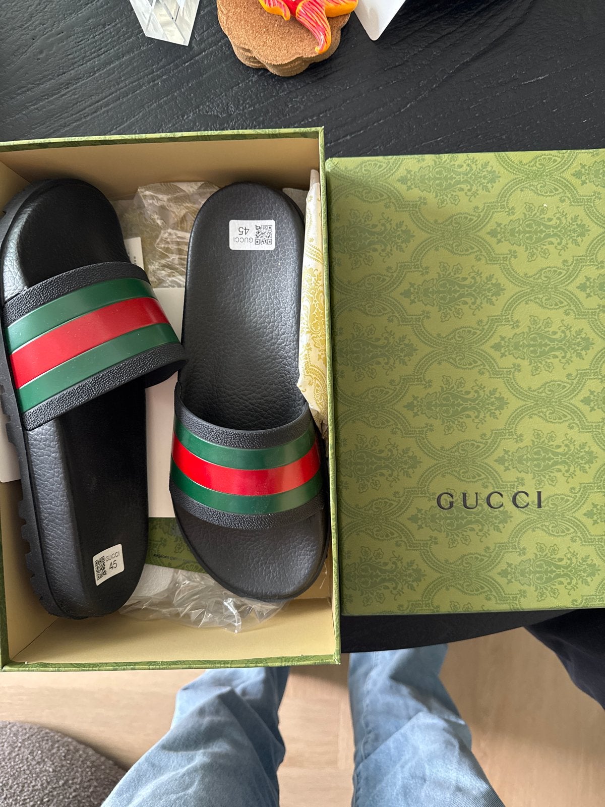 Gucci slippers - zwart met rood/groene stresp, Kleding | Heren, Schoenen, Slippers, Verzenden, Zwart, Nieuw