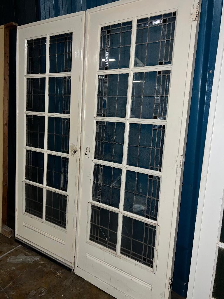 Oude glas in lood en-suite / schuifdeuren 211 x 165, Ophalen, Gebruikt, 120 cm of meer, Binnendeur