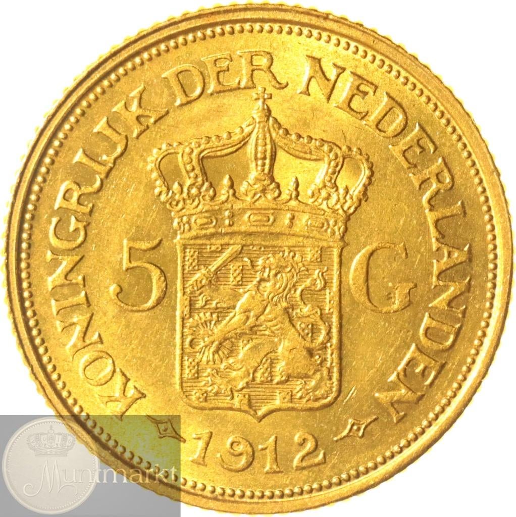 Nederland - 5 gulden / gouden vijfje 1912 Wilhelmina #2, Postzegels en Munten, Munten | Nederland, 5 gulden, Koningin Wilhelmina