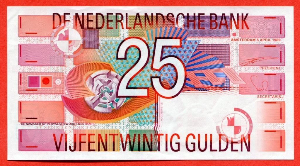 25 Gulden Bankbiljet 1989 (roodborstje), Ophalen of Verzenden, 25 gulden, Los biljet