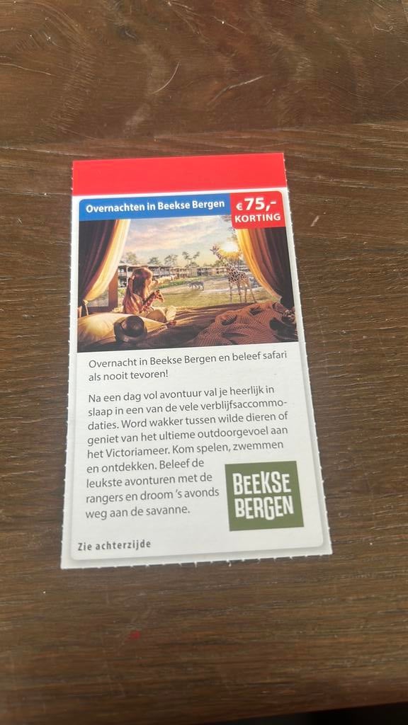 75 euro korting bij beekse bergen, Tickets en Kaartjes, Drie personen of meer, Kortingsbon