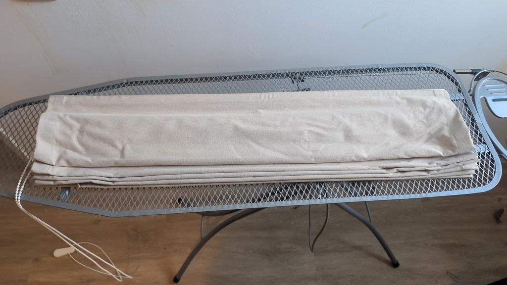 1x Zandkleurige vouwgordijnen 97x198cm, Ophalen, 50 tot 100 cm, Zo goed als nieuw, Modern