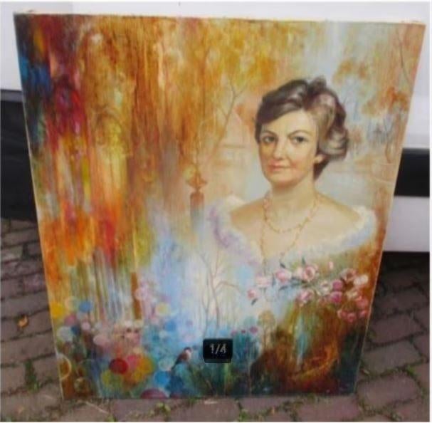 Mooi Modern Geschilderd Werk 'Vrouw en Bloemen' - Torrent, Ophalen of Verzenden
