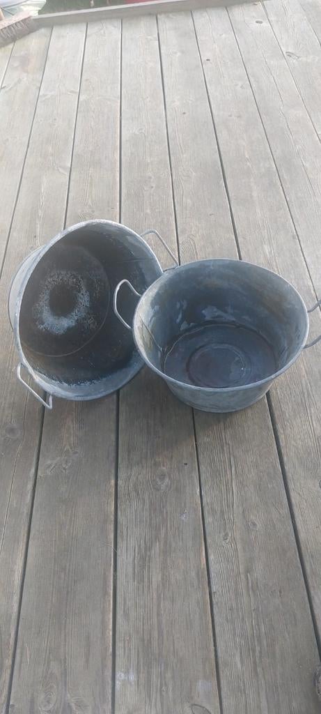 Zinken teiltjes/ bakjes met handgreep, Gebruikt, Minder dan 30 cm, Rond, Ophalen of Verzenden