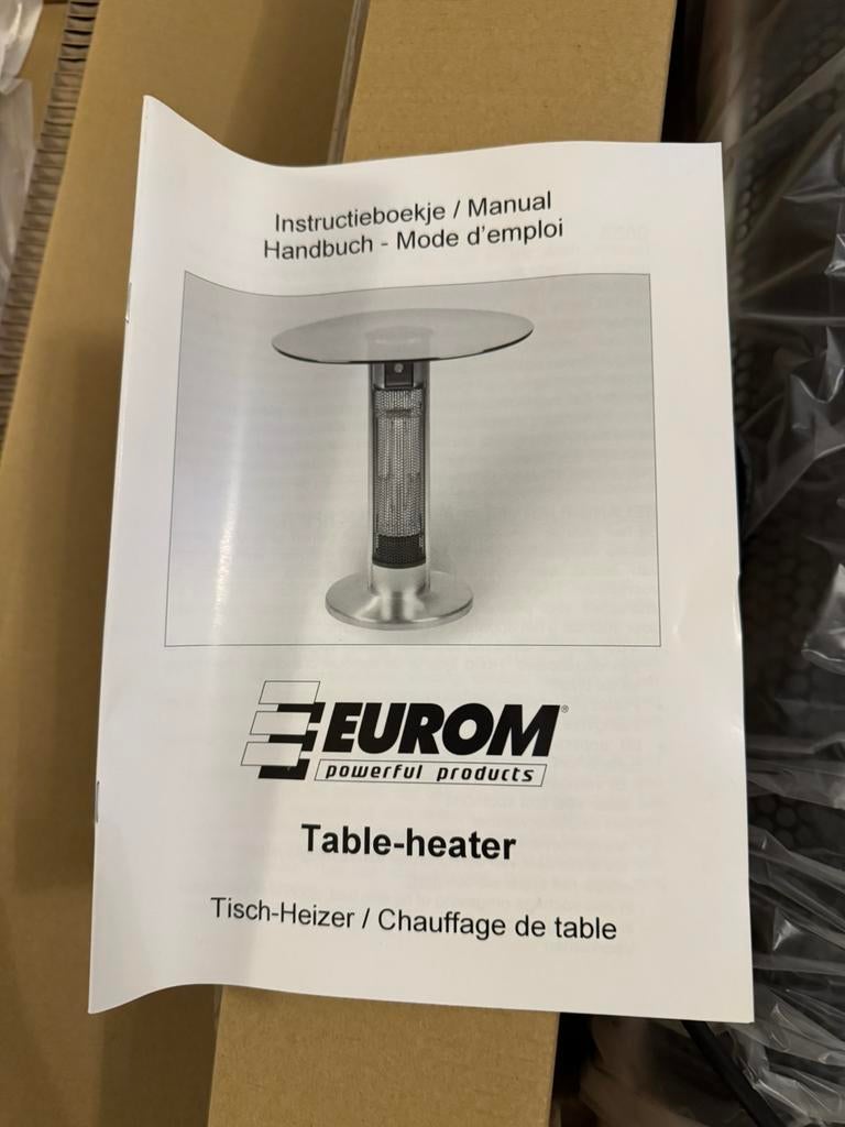 Eurom Table Heater 1600W  met tafelblad -  NOG NIEUW, Tuin en Terras, Terrasverwarmers, Elektrisch, Waterbestendig, Vloer, Nieuw