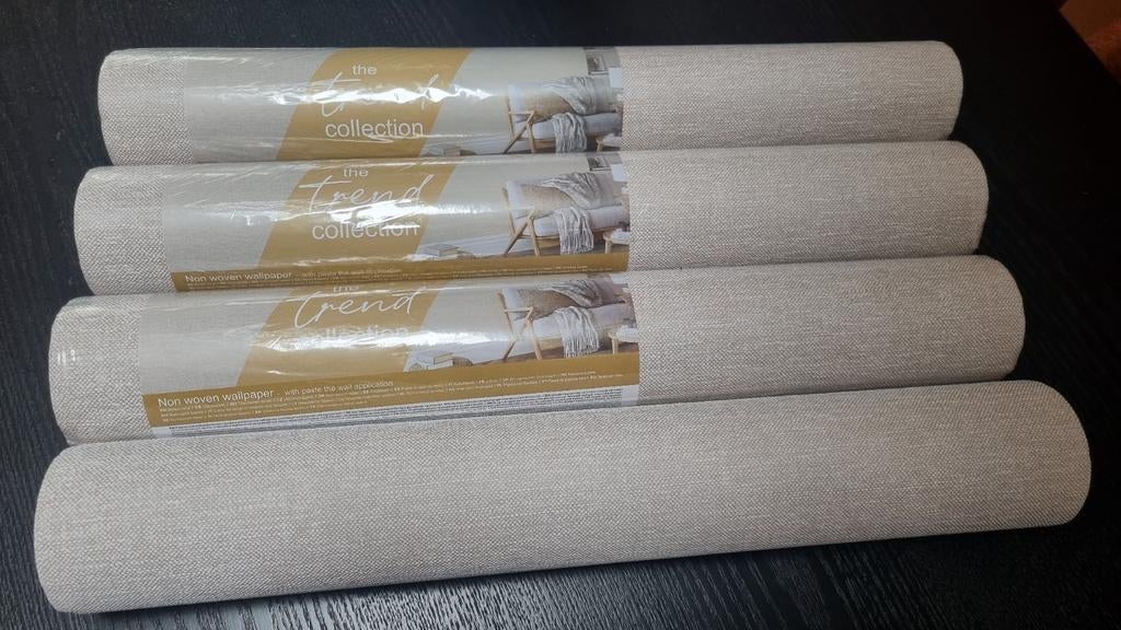 Vliesbehang Linnen Look nog 2 over, Ophalen of Verzenden, 10 tot 25 m², Beige, Modern