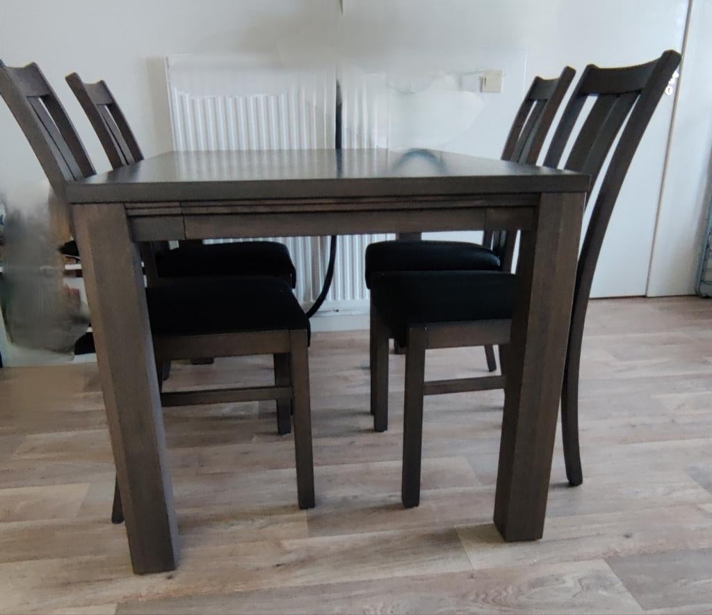 Eiken eettafel 140 (187) + 4 stoelen, Huis en Inrichting, Ophalen, 100 tot 150 cm, Eikenhout, 50 tot 100 cm