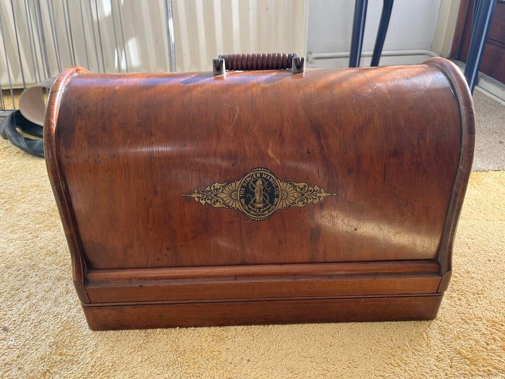 Antieke Singer Naaimachine met Houten Koffer, Ophalen of Verzenden