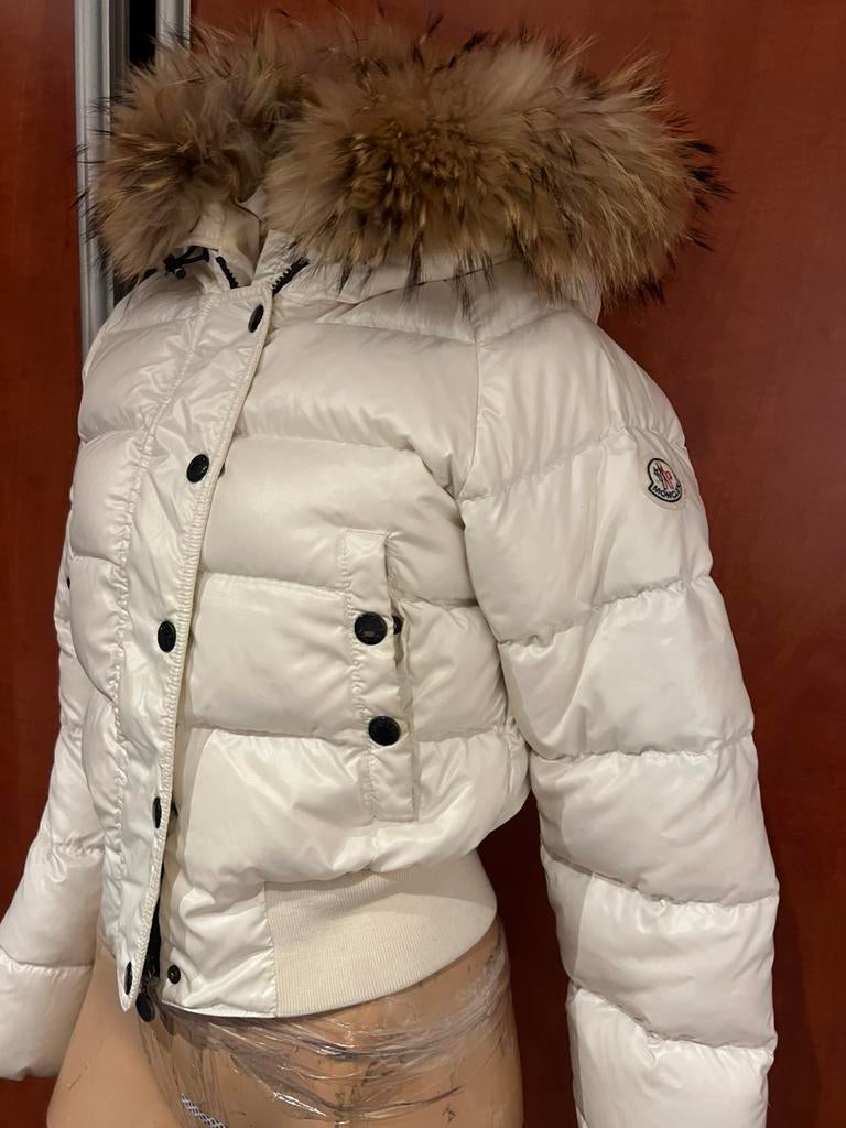 MONCLER jas met bontkraag konijn maat XS 0 origineel, Wit, B, Ophalen of Verzenden, Zo goed als nieuw