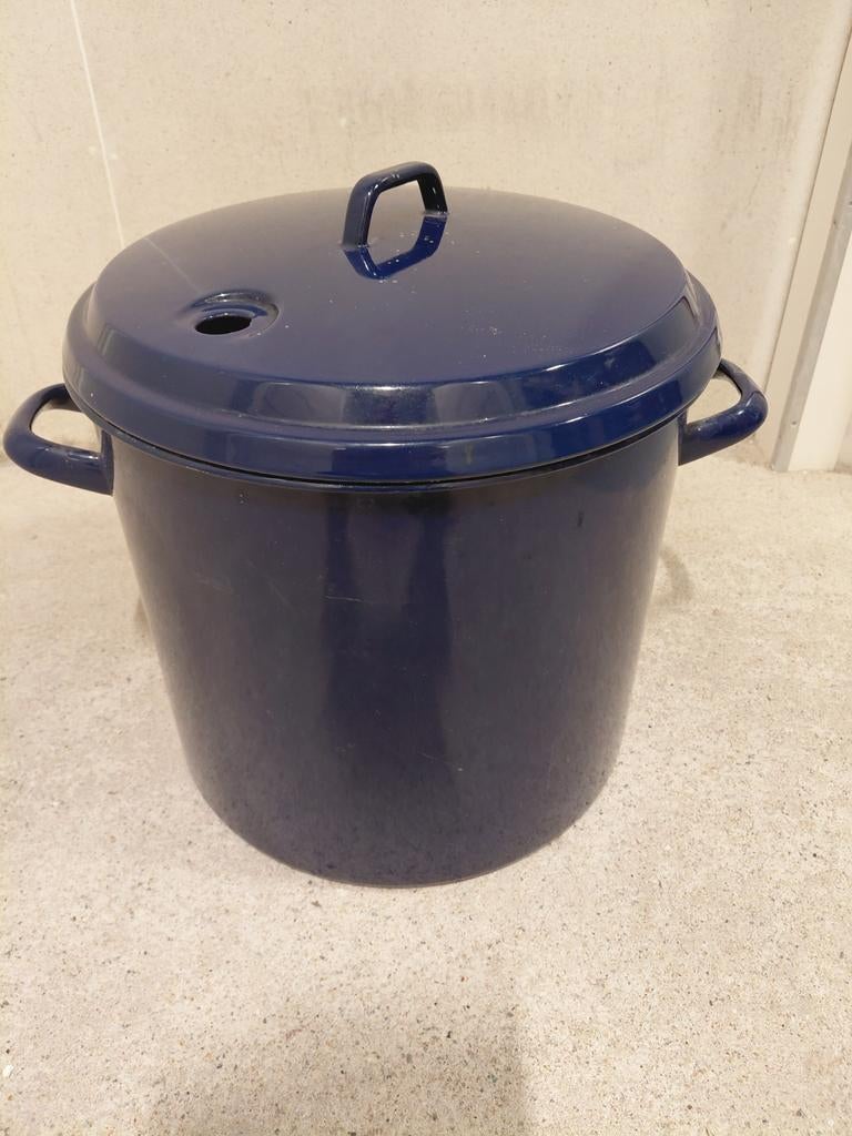 Vintage Weckketel.Donkerblauwe emaille pan met deksel, Ophalen