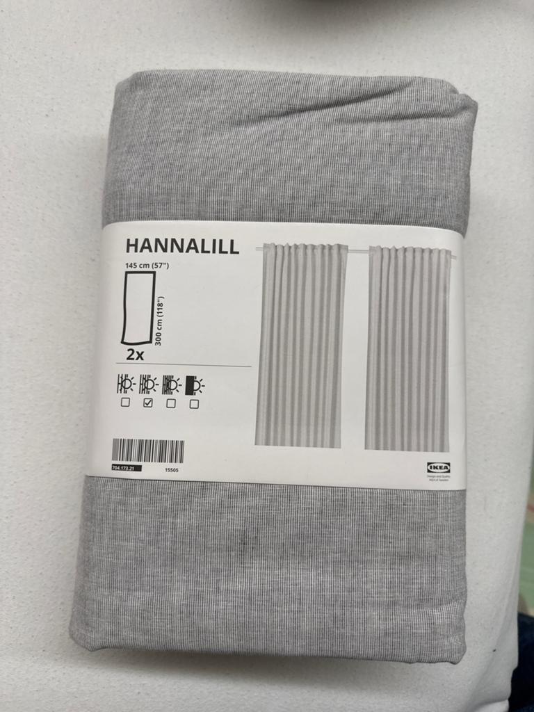 IKEA HANNALILL Gordijnen - Grijs, 145x300 cm (2 stuks), Huis en Inrichting, Stoffering | Gordijnen en Lamellen, 100 tot 150 cm
