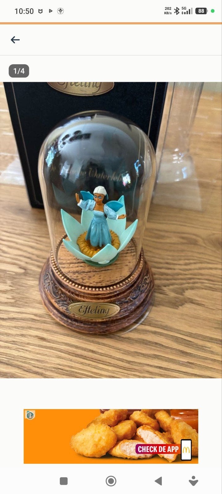 Efteling Waterlelie beeldje in glazen stolp, Ophalen, Nieuw, Beeldje of Poppetje