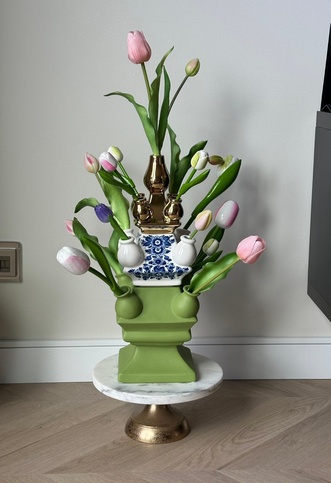 Heinen Delft Stapegelkte tulpenvaas, Ophalen of Verzenden