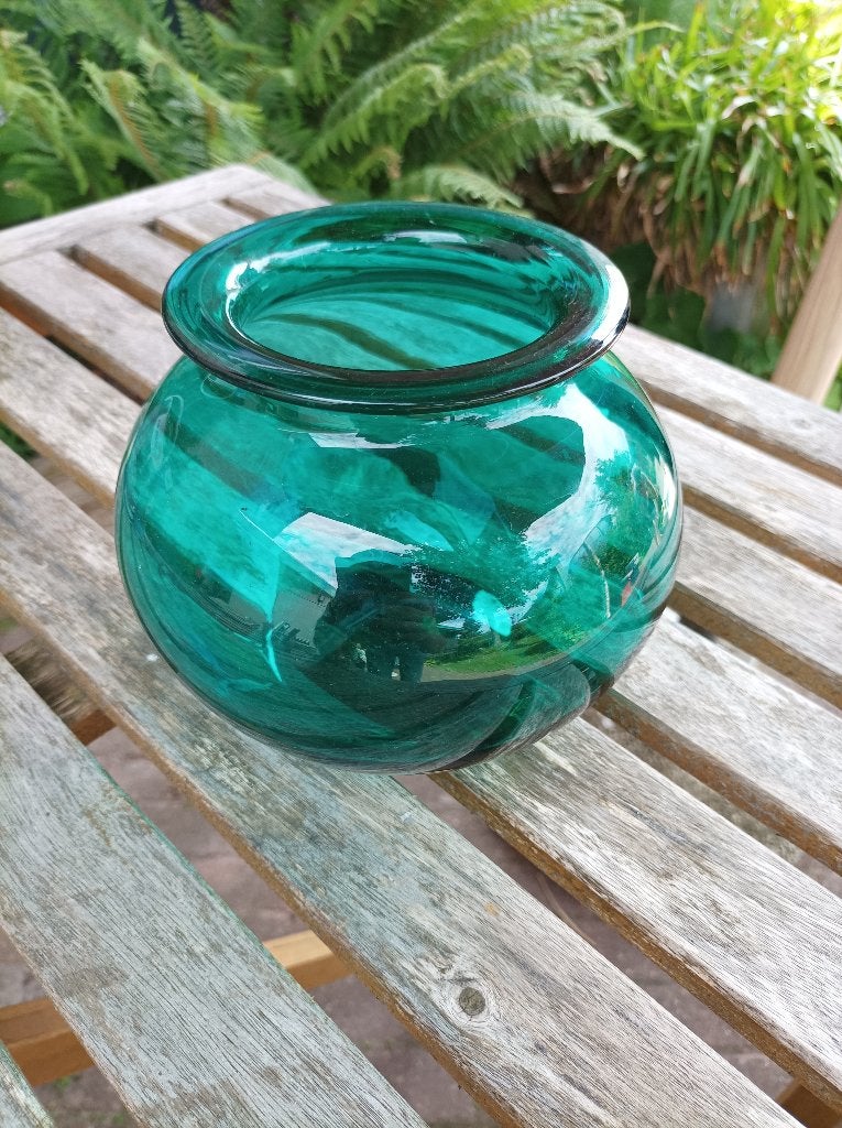 Uniek glazen vaasje. Blauw-groen glas., Huis en Inrichting, Blauw, Nieuw, Glas, 15 cm