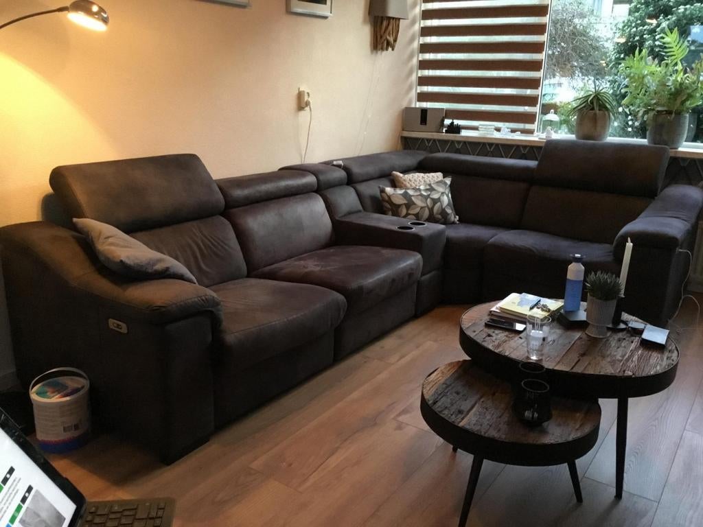 Grijze modulaire hoekbank met elektrische relaxfunctie, Ophalen, Gebruikt, 100 tot 125 cm, Hoekbank