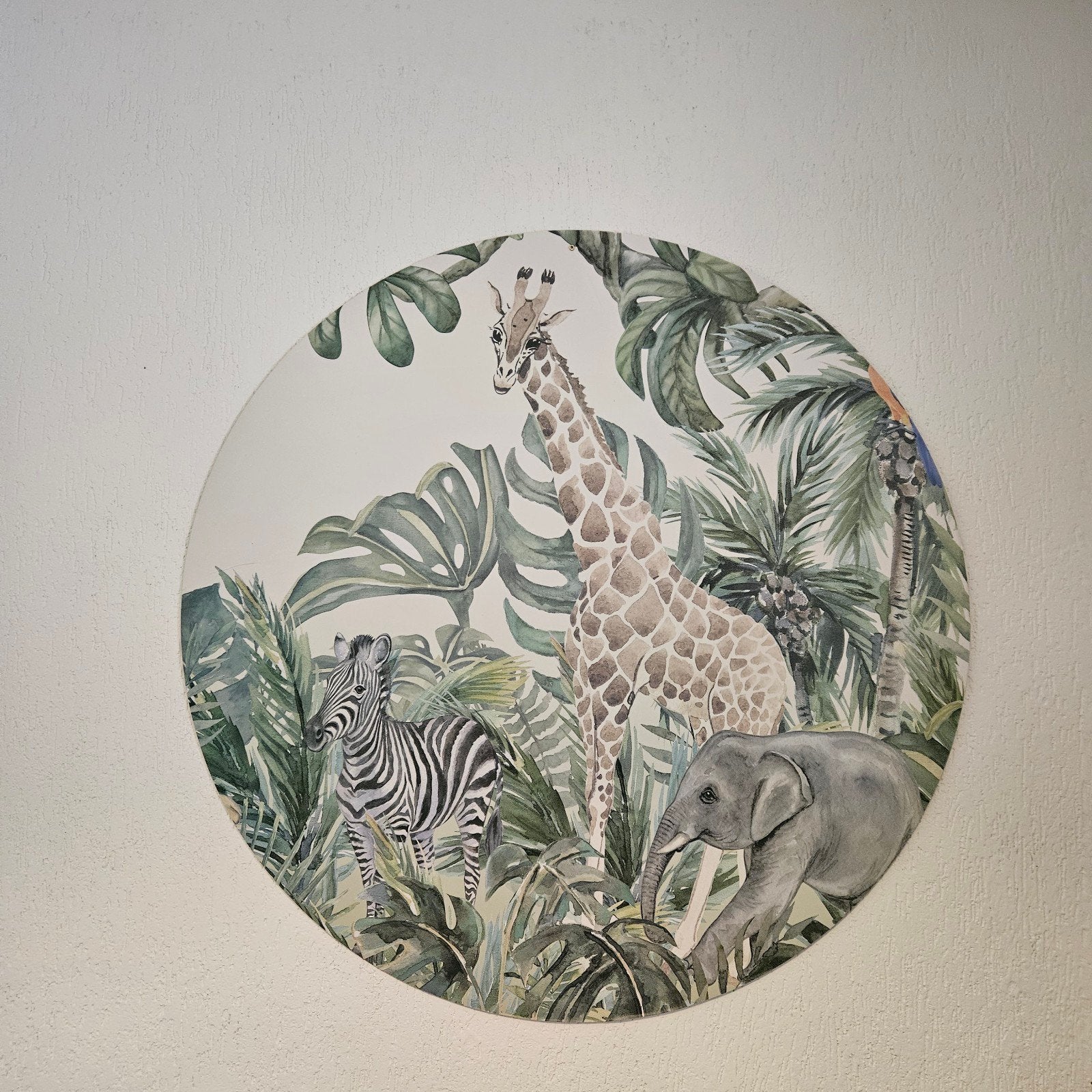 Wandcirkel Safari Dieren 100cm - Giraffe, Zebra, Olifant, Ophalen, Zo goed als nieuw, Wanddecoratie