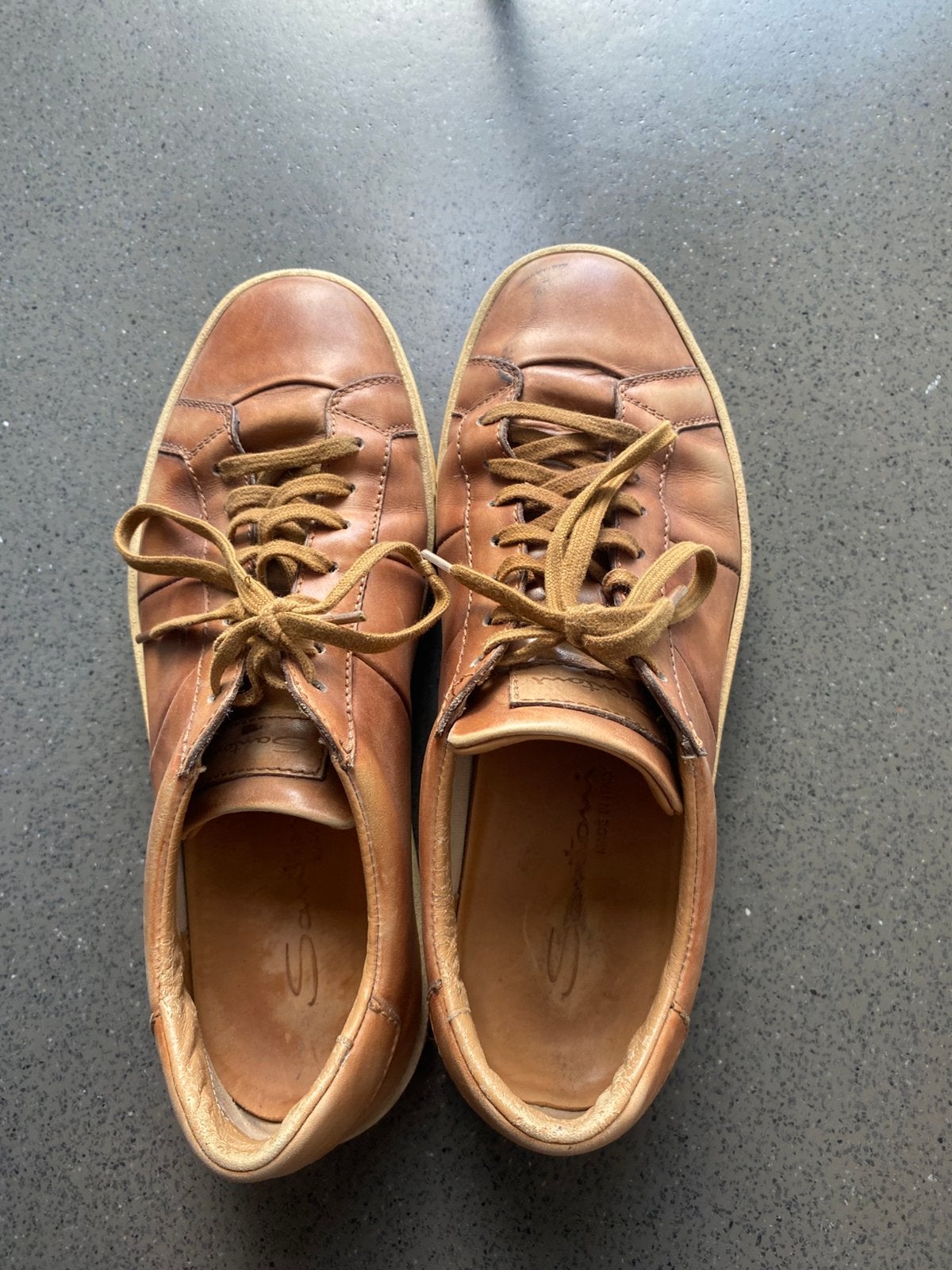 Santoni sneakers – cognac leer – maat 41,5 (IT 7,5), Bruin, Ophalen of Verzenden, Sneakers of Gympen, Gedragen