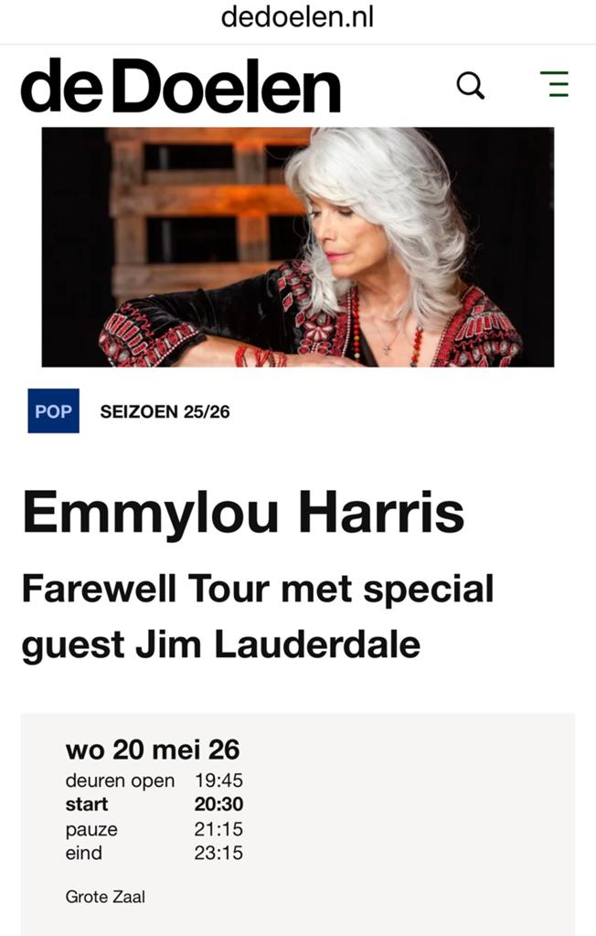 Emmylou Harris Rotterdam Rij 4, stoel 24. 20 mei 2026, Eén persoon, Mei