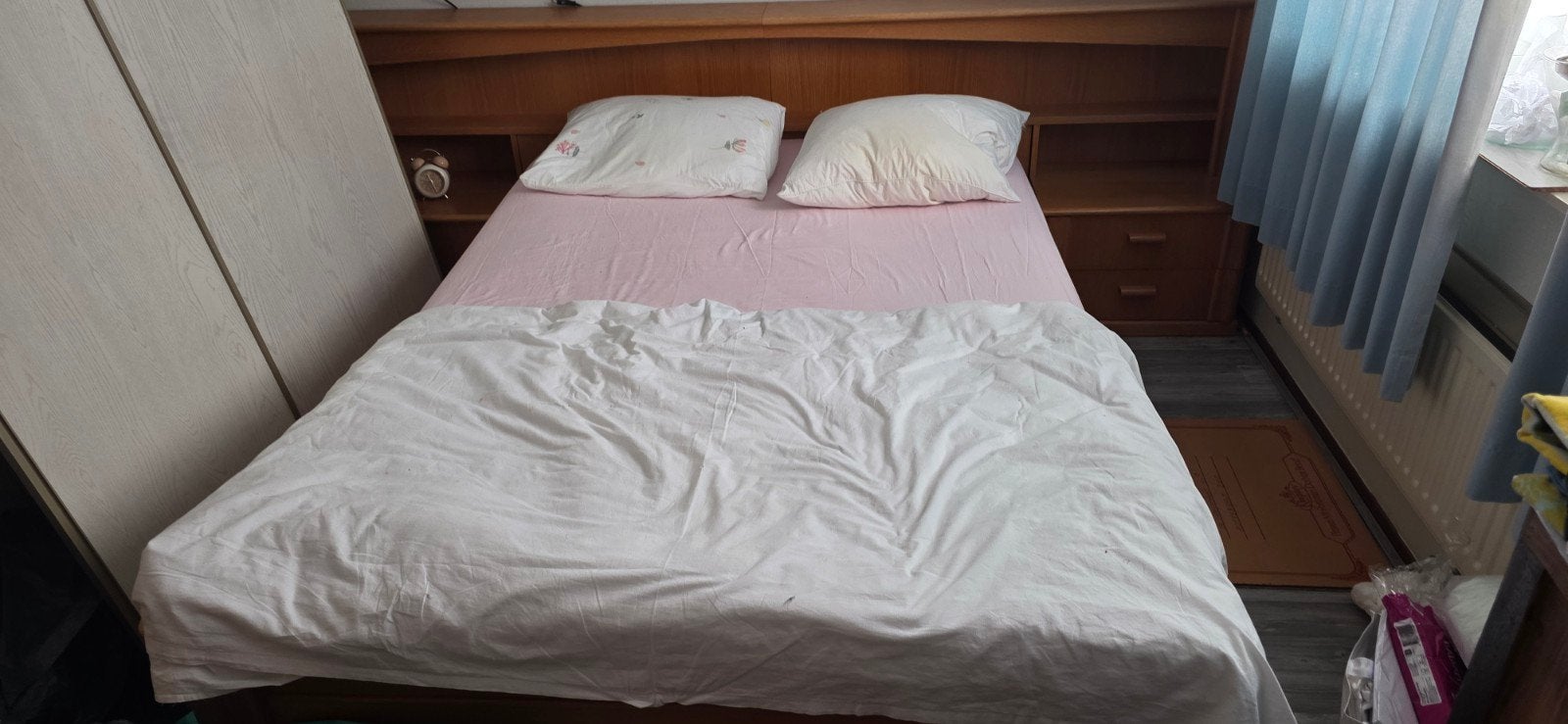 Eiken tweepersoonsbed 140x200 cm, Gebruikt, Tweepersoons, 200 cm, Hout