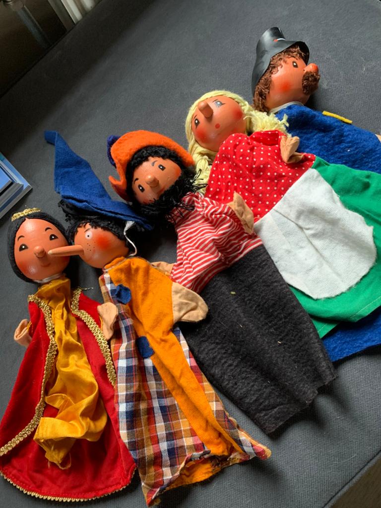 Set van 5 Zeer Oude Poppenkastpoppen - Vintage Handpoppen, Antiek en Kunst, Ophalen of Verzenden