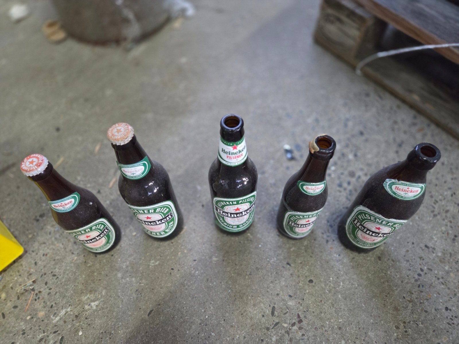 5 Oude Heineken Flessen - Vintage Bierflessen, Ophalen of Verzenden, Gebruikt, Flesje(s), Heineken