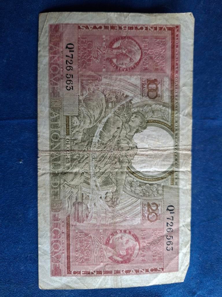 België 100 frank 1943 - Zeldzaam bankbiljet, Ophalen of Verzenden, Los biljet